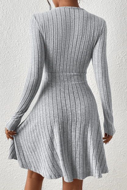 Plunge Neck Long Sleeve Mini Dress
