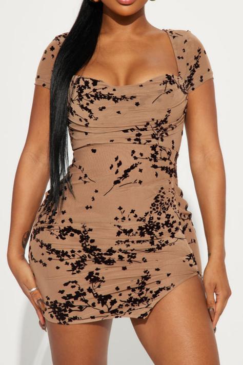 Floral Pattern Mesh Mini Dress